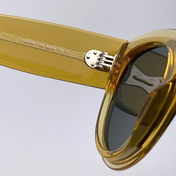 NEW Celine CL40008I 39N Unisex Shiny Yellow Green Rounded Cat Eye Sunglasses - Picture 11 of 12